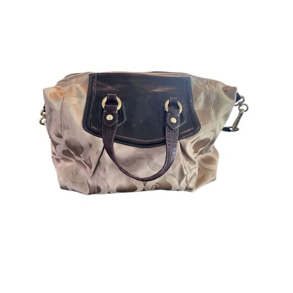 Coach Madison Audrey Satchel Beige/Brown Canvas Patent Leather Bag - Picture 6 of 13